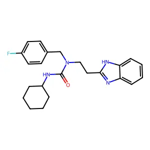 1-[2-(1H-benzimidazol-2-yl)ethyl]-3-cyclohexyl-1-[(4-fluorophenyl)methyl]urea structure