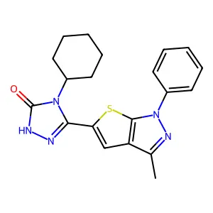 4-cyclohexyl-3-(3-methyl-1-phenylthieno[2,3-c]pyrazol-5-yl)-1H-1,2,4-triazol-5-one structure