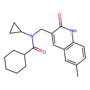 N-cyclopropyl-N-[(6-methyl-2-oxo-1H-quinolin-3-yl)methyl]cyclohexanecarboxamide structure