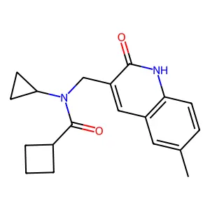 N-cyclopropyl-N-[(6-methyl-2-oxo-1H-quinolin-3-yl)methyl]cyclobutanecarboxamide structure