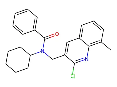 N-[(2-chloro-8-methylquinolin-3-yl)methyl]-N-cyclohexylbenzamide structure