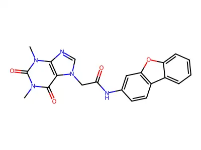 N-dibenzofuran-3-yl-2-(1,3-dimethyl-2,6-dioxopurin-7-yl)acetamide structure