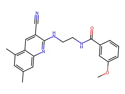 N-[2-[(3-cyano-5,7-dimethylquinolin-2-yl)amino]ethyl]-3-methoxybenzamide structure