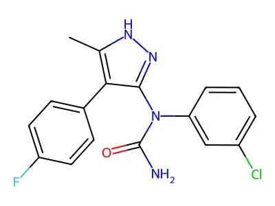 1-(3-chlorophenyl)-3-[4-(4-fluorophenyl)-5-methyl-1H-pyrazol-3-yl]urea structure