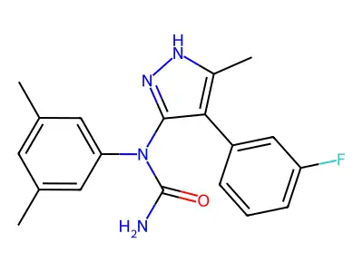 1-(3,5-dimethylphenyl)-3-[4-(3-fluorophenyl)-5-methyl-1H-pyrazol-3-yl]urea structure