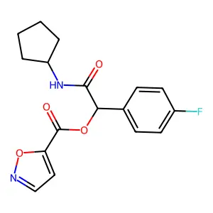 Isoxazole-5-carboxylic acid cyclopentylcarbamoyl-(4-fluoro-phenyl)-methyl ester structure