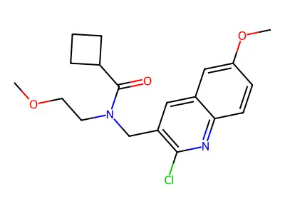 N-[(2-chloro-6-methoxyquinolin-3-yl)methyl]-N-(2-methoxyethyl)cyclobutanecarboxamide structure