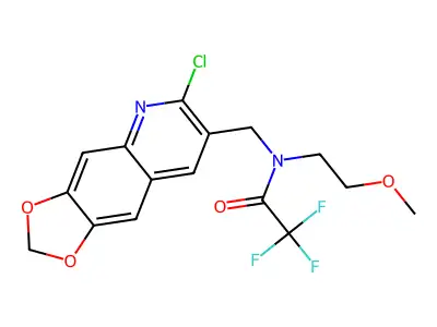 N-[(6-chloro[1,3]dioxolo[4,5-g]quinolin-7-yl)methyl]-2,2,2-trifluoro-N-(2-methoxyethyl)acetamide structure