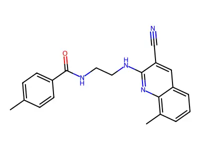 N-(2-((3-Cyano-8-methylquinolin-2-yl)amino)ethyl)-4-methylbenzamide structure