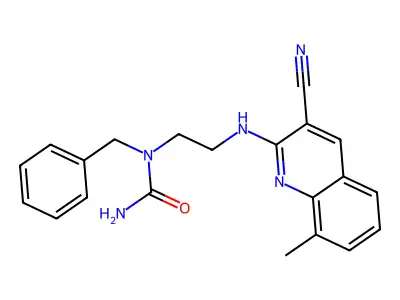 1-Benzyl-3-[2-[(3-cyano-8-methylquinolin-2-yl)amino]ethyl]urea structure