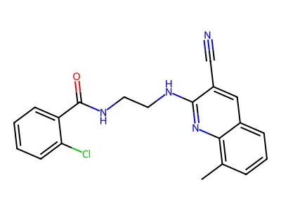 2-Chloro-N-(2-((3-cyano-8-methylquinolin-2-yl)amino)ethyl)benzamide structure
