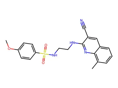 N-(2-((3-Cyano-8-methylquinolin-2-yl)amino)ethyl)-4-methoxybenzenesulfonamide structure