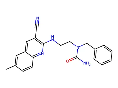 1-Benzyl-3-[2-(3-cyano-6-methylquinolin-2-ylamino) ethyl]urea structure