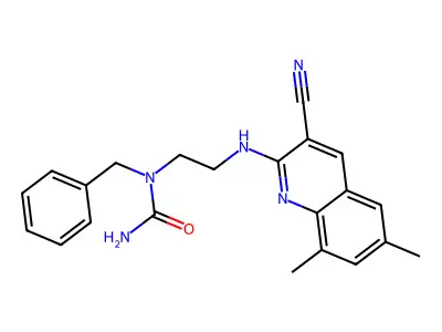 1-Benzyl-3-[2-[(3-cyano-6,8-dimethylquinolin-2-yl)amino]ethyl]urea structure