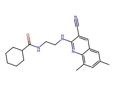 N-[2-[(3-cyano-6,8-dimethylquinolin-2-yl)amino]ethyl]cyclohexanecarboxamide structure