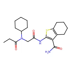 2-[[[cyclohexyl(1-oxopropyl)amino]acetyl]amino]-4,5,6,7-tetrahydrobenzo[b]thiophene-3-carboxamide structure