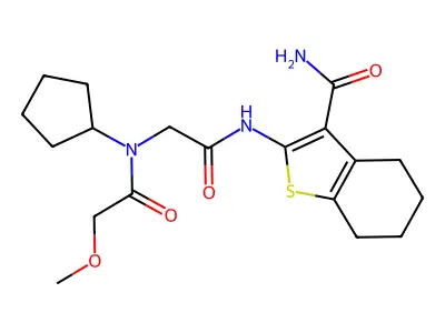 2-[[[cyclopentyl(methoxyacetyl)amino]acetyl]amino]-4,5,6,7-tetrahydrobenzo[b]thiophene-3-carboxamide structure