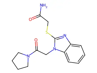 2-({1-[2-Oxo-2-(1-pyrrolidinyl)ethyl]-1H-benzimidazol-2-yl}sulfanyl)acetamide structure