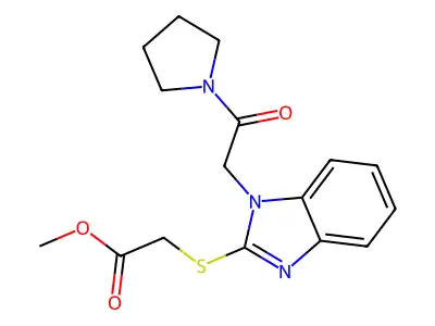 Methyl ({1-[2-oxo-2-(1-pyrrolidinyl)ethyl]-1H-benzimidazol-2-yl}sulfanyl)acetate structure