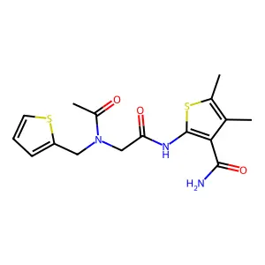 2-[[2-[acetyl(thiophen-2-ylmethyl)amino]acetyl]amino]-4,5-dimethylthiophene-3-carboxamide structure