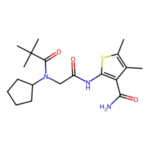2-[[2-(cyclopentyl-(2,2-dimethylpropanoyl)amino)acetyl]amino]-4,5-dimethyl-thiophene-3-carboxamide structure