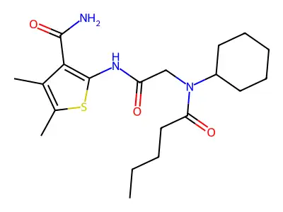2-[[2-(cyclohexyl-pentanoyl-amino)acetyl]amino]-4,5-dimethyl-thiophene-3-carboxamide structure