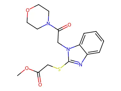 Methyl ({1-[2-(4-morpholinyl)-2-oxoethyl]-1H-benzimidazol-2-yl}sulfanyl)acetate structure