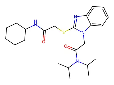 1h-benzimidazole-1-acetamide,2-[[2-(cyclohexylamino)-2-oxoethyl]thio]-n,n-bis(1-methylethyl)- structure