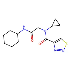 N-[2-(cyclohexylamino)-2-oxoethyl]-N-cyclopropylthiadiazole-4-carboxamide structure
