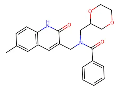 N-(1,4-dioxan-2-ylmethyl)-N-[(6-methyl-2-oxo-1H-quinolin-3-yl)methyl]benzamide structure