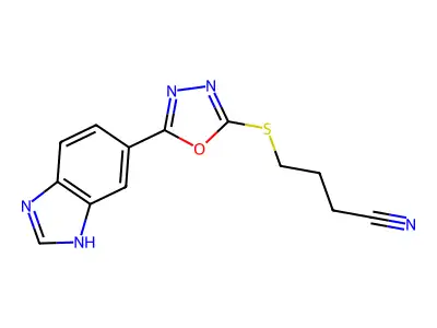 4-[[5-(3H-benzimidazol-5-yl)-1,3,4-oxadiazol-2-yl]sulfanyl]butanenitrile structure