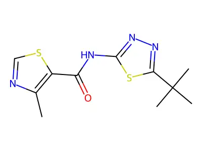 4-Methyl-N-[5-(2-methyl-2-propanyl)-1,3,4-thiadiazol-2-yl]-1,3-thiazole-5-carboxamide structure