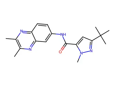 3-tert-butyl-N-(2,3-dimethylquinoxalin-6-yl)-1-methylpyrazole-5-carboxamide structure