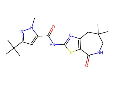 1H-PYRAZOLE-5-CARBOXAMIDE, 3-(1,1-DIMETHYLETHYL)-1-METHYL-N-(5,6,7,8-TETRAHYDRO-7,7-DIMETHYL-4-OXO-4H-THIAZOLO[5,4-C]AZEPIN-2-YL)- structure