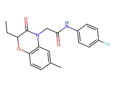2-(2-ethyl-6-methyl-3-oxo-1,4-benzoxazin-4-yl)-N-(4-fluorophenyl)acetamide structure