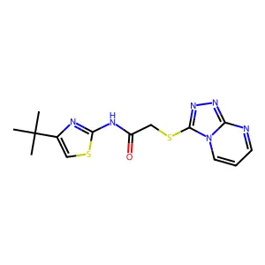 N-[4-(2-Methyl-2-propanyl)-1,3-thiazol-2-yl]-2-([1,2,4]triazolo[4,3-a]pyrimidin-3-ylsulfanyl)acetamide structure