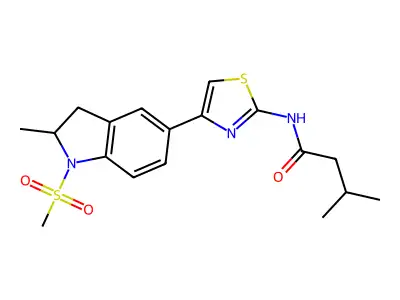 3-methyl-N-[4-(2-methyl-1-methylsulfonyl-2,3-dihydroindol-5-yl)-1,3-thiazol-2-yl]butanamide structure