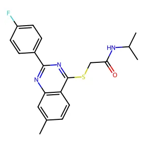 2-[2-(4-fluorophenyl)-7-methylquinazolin-4-yl]sulfanyl-N-propan-2-ylacetamide structure