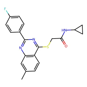 N-cyclopropyl-2-[2-(4-fluorophenyl)-7-methylquinazolin-4-yl]sulfanylacetamide structure