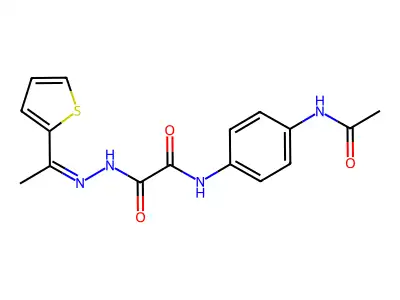 N-(4-acetamidophenyl)-N'-(1-thiophen-2-ylethylideneamino)oxamide structure