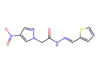 2-(4-nitropyrazol-1-yl)-N-(thiophen-2-ylmethylideneamino)acetamide structure