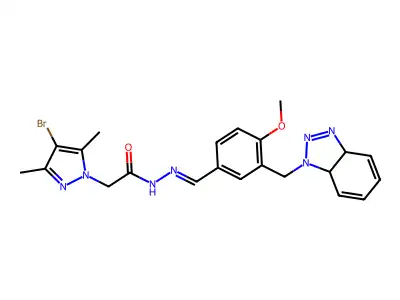 N-[[3-(3a,7a-dihydrobenzotriazol-1-ylmethyl)-4-methoxyphenyl]methylideneamino]-2-(4-bromo-3,5-dimethylpyrazol-1-yl)acetamide structure