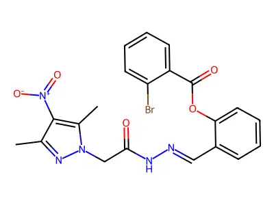 [2-[[[2-(3,5-dimethyl-4-nitro-pyrazol-1-yl)acetyl]hydrazinylidene]methyl]phenyl] 2-bromobenzoate structure