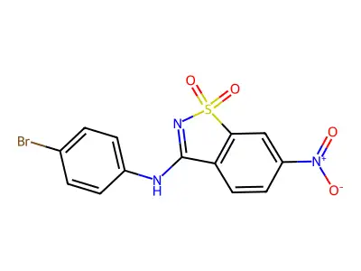 N-(4-bromophenyl)-6-nitro-1,1-dioxo-1,2-benzothiazol-3-amine structure