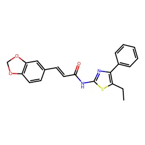 (2E)-3-(1,3-benzodioxol-5-yl)-N-(5-ethyl-4-phenyl-1,3-thiazol-2-yl)prop-2-enamide structure