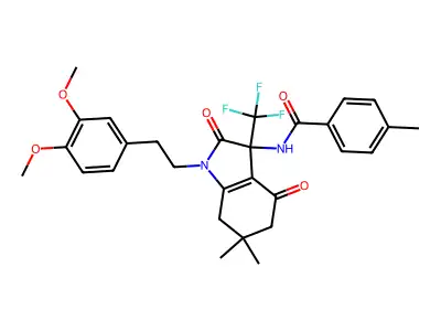 N-[1-[2-(3,4-dimethoxyphenyl)ethyl]-6,6-dimethyl-2,4-dioxo-3-(trifluoromethyl)-5,7-dihydroindol-3-yl]-4-methylbenzamide structure