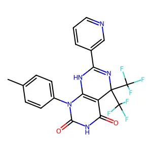 1-(4-methylphenyl)-7-pyridin-3-yl-5,5-bis(trifluoromethyl)-8H-pyrimido[4,5-d]pyrimidine-2,4-dione structure