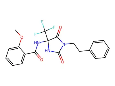 N-[2,5-dioxo-1-(2-phenylethyl)-4-(trifluoromethyl)imidazolidin-4-yl]-2-methoxybenzamide structure