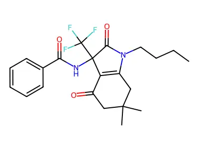N-[1-butyl-6,6-dimethyl-2,4-dioxo-3-(trifluoromethyl)-5,7-dihydroindol-3-yl]benzamide structure
