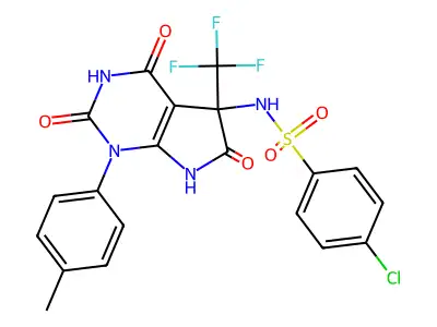 4-chloro-N-[1-(4-methylphenyl)-2,4,6-trioxo-5-(trifluoromethyl)-7H-pyrrolo[2,3-d]pyrimidin-5-yl]benzenesulfonamide structure